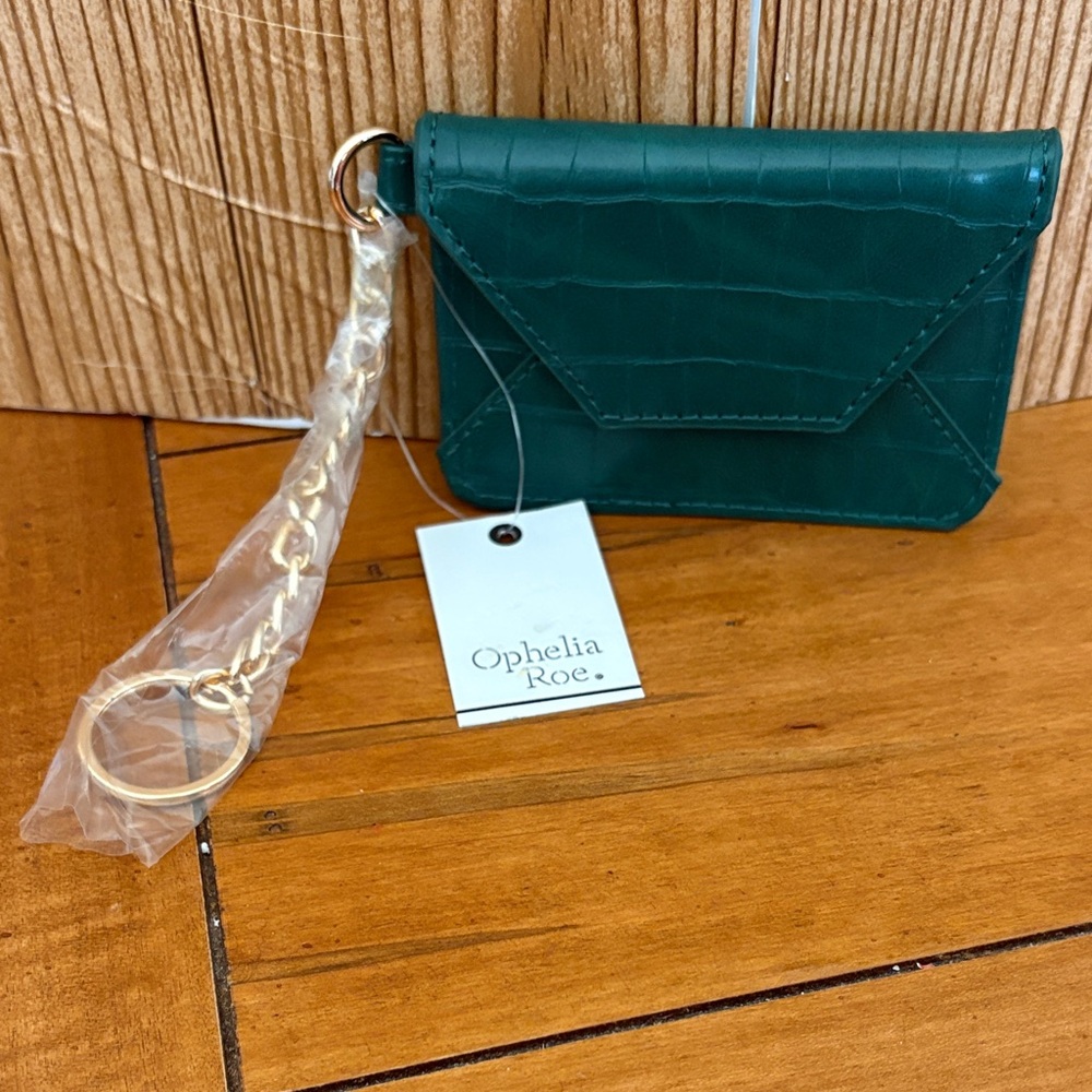 Ophelia Roe Forest Green Card Case ID Holder Key Chain Croc Embossed NEW - Picture 9 of 9